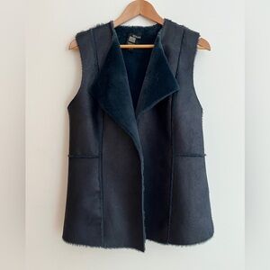 RENUAR Vest Faux Fur Lined Faux Leather Forest Green Patchwork Boho Lagenlook